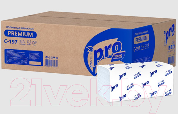 Изображение товара Бумажные полотенца PROtissue V сложения 2-х слойные / С197