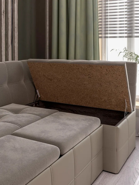 Изображение товара Уголок кухонный мягкий ТриЯ Домино исп.2 (кожзам светло-коричневый/велюр мокко светлый)