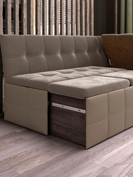 Изображение товара Уголок кухонный мягкий ТриЯ Домино исп.2 (кожзам светло-коричневый/велюр мокко светлый)