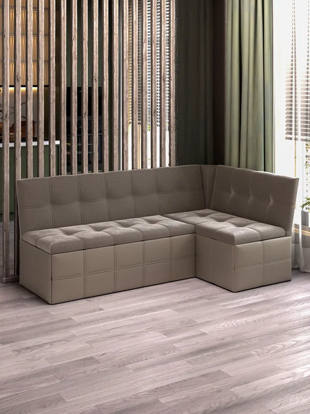 Изображение товара Уголок кухонный мягкий ТриЯ Домино исп.2 (кожзам светло-коричневый/велюр мокко светлый)