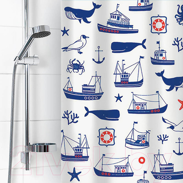 Изображение товара Шторка-занавеска для ванны V-line Гавань 180x180 (белый)