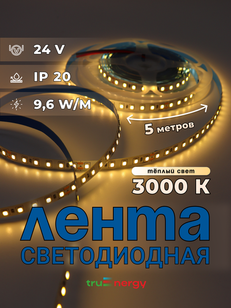 Изображение товара Светодиодная лента Truenergy 24V-120D 9.6W/m 3000K IP20 / 16517 (5м)