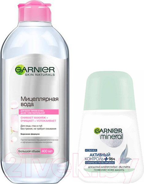 Изображение товара Набор косметики для лица и тела Garnier Мицеллярная вода 400мл+Антиперспирант шариковый 50мл