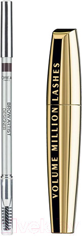 Изображение товара Набор декоративной косметики L'Oreal Paris Тушь коричневый+Карандаш для бровей 303 темно-коричневый