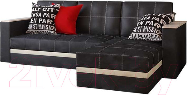 Изображение товара Диван угловой Асмана Фаворит без бара (исскуственная кожа черный матовый)