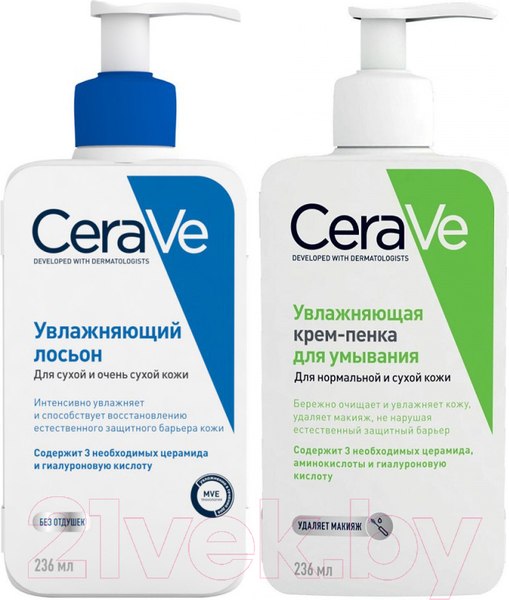 Изображение товара Набор косметики для лица CeraVe Пенка для нормальной и сухой кожи+Лосьон для сухой кожи (236мл+236мл)