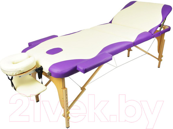 Изображение товара Массажный стол Atlas Sport Складной 3-с 70см (кремовый/фиолетовый/деревянный)