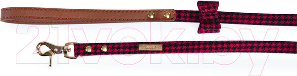 Изображение товара Поводок Camon DC166/F (с бабочкой орнамент пье-де-пуль красный/черный)