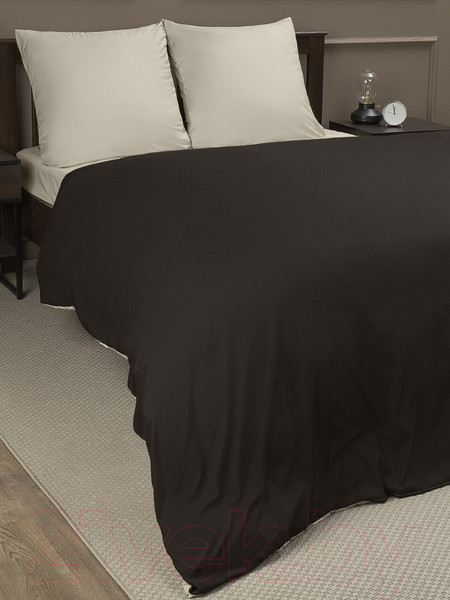 Изображение товара Комплект постельного белья Amore Mio Мако-сатин Andrew Микрофибра 1.5сп / 22230 (коричневый/светло-серый)