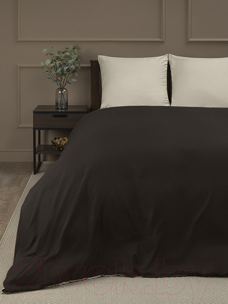 Изображение товара Комплект постельного белья Amore Mio Мако-сатин Andrew Микрофибра 1.5сп / 22230 (коричневый/светло-серый)