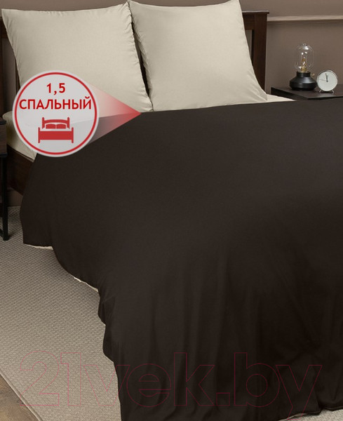 Изображение товара Комплект постельного белья Amore Mio Мако-сатин Andrew Микрофибра 1.5сп / 22230 (коричневый/светло-серый)