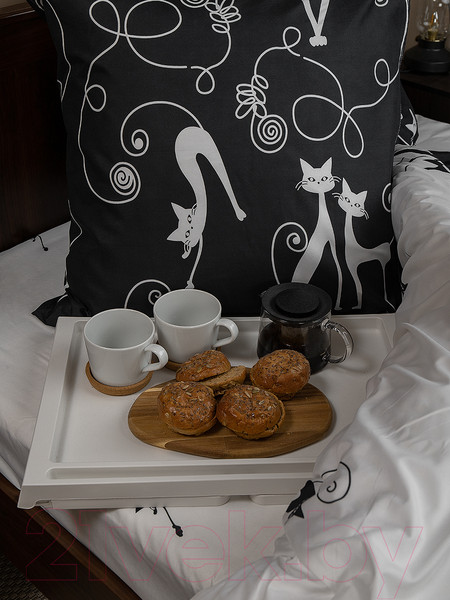 Изображение товара Комплект постельного белья Amore Mio Мако-сатин Cats Микрофибра Евро / 93074 (черный/белый)