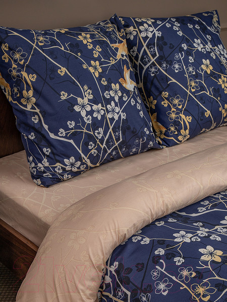 Изображение товара Комплект постельного белья Amore Mio Мако-сатин Delight Микрофибра 1.5сп / 93075 (синий/лиловый/бежевый)