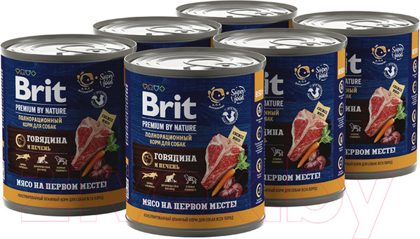 Изображение товара Влажный корм для собак Brit Premium by Nature с говядиной и печенью / 5051151 (850г)