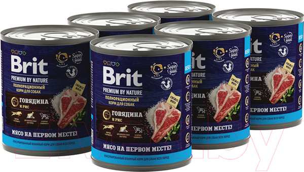 Изображение товара Влажный корм для собак Brit Premium by Nature с говядиной и рисом / 5051168 (850г)