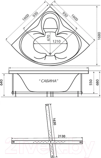 Изображение товара Ванна акриловая Triton Сабина 160x160 Экстра Комфорт (с гидромассажем)