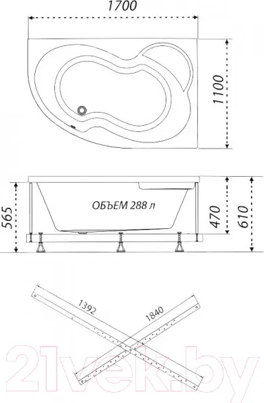 Изображение товара Ванна акриловая Triton Мари 170x110 Комфорт L (с гидромассажем)