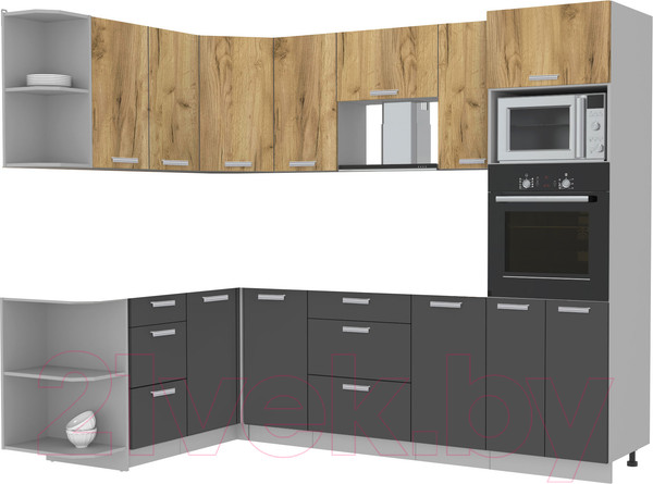 Изображение товара Кухонный гарнитур Интерлиния Мила Лайт 1.68x2.6 левая без столешницы (дуб золотой/антрацит)