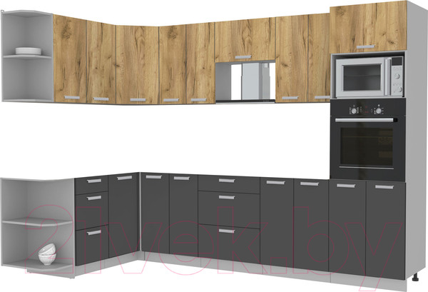 Изображение товара Кухонный гарнитур Интерлиния Мила Лайт 1.68x3.0 левая без столешницы (дуб золотой/антрацит)