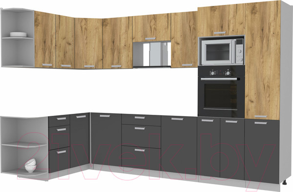 Изображение товара Кухонный гарнитур Интерлиния Мила Лайт 1.68x3.2 левая без столешницы (дуб золотой/антрацит)
