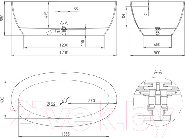 Изображение товара Ванна из искусственного мрамора Salini Alda 170x80 / 101922M