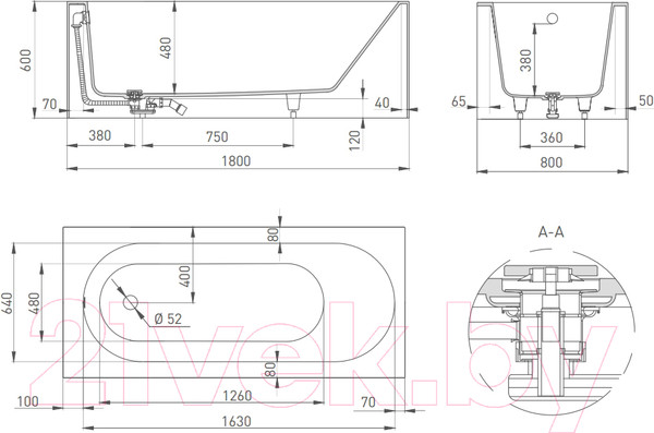Изображение товара Ванна из искусственного мрамора Salini Fabia 180x80 / 102612M