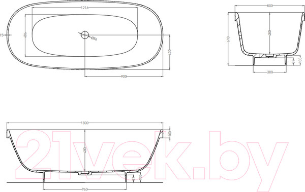 Изображение товара Ванна из искусственного мрамора Salini Greca 180x80 / 103121M