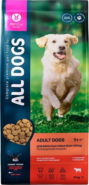 Изображение товара Сухой корм для собак All Dogs С говядиной и овощами (13кг)