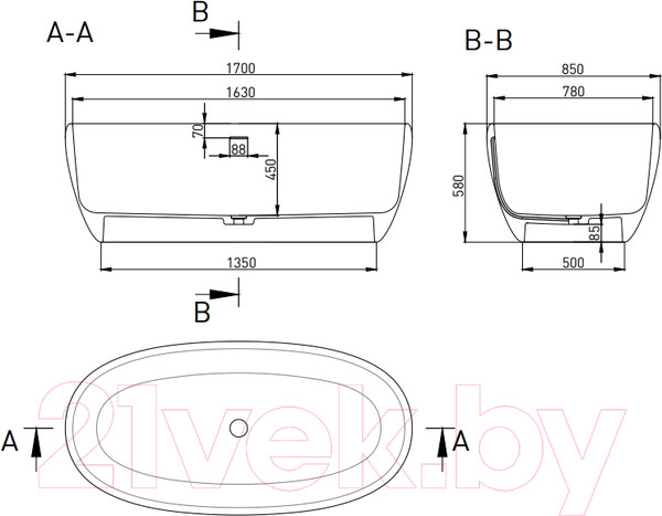 Изображение товара Ванна из искусственного мрамора Salini Luce 170x85 / 100121M