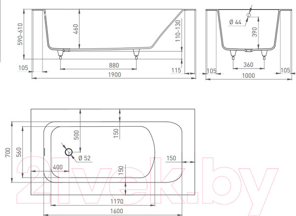 Изображение товара Ванна из искусственного мрамора Salini Orlando Vasta 190x100 / 102014G