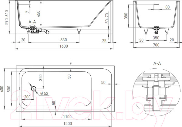 Изображение товара Ванна из искусственного мрамора Salini Orlando Kit 160x70 / 102115G