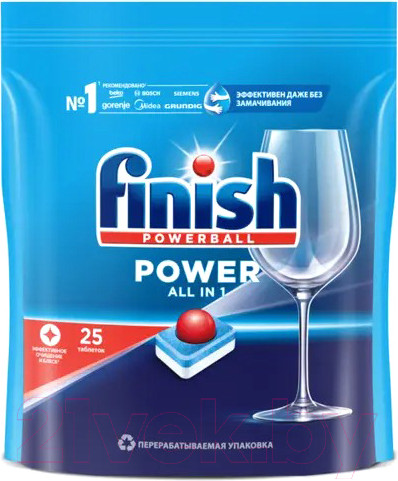 Изображение товара Таблетки для посудомоечных машин Finish Powerball All in One бесфосфатные (25шт)