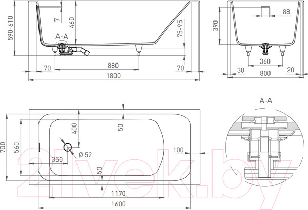 Изображение товара Ванна из искусственного мрамора Salini Orlando Kit 180x80 / 102112G