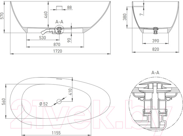 Изображение товара Ванна из искусственного мрамора Salini Paola Bassa 172x82 / 101612SM