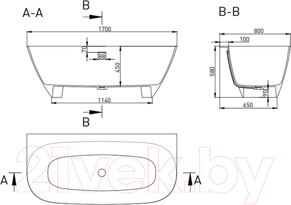 Изображение товара Ванна из искусственного мрамора Salini Sofia Wall 170x80 / 102522M