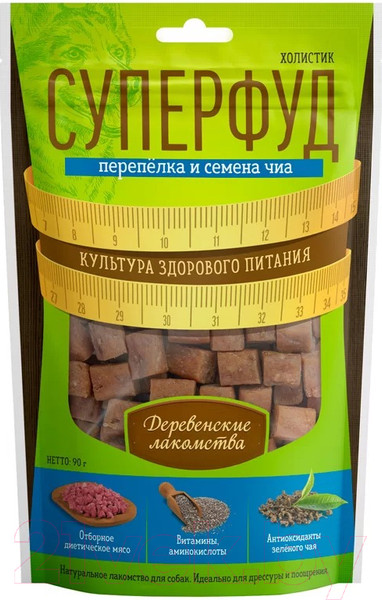 Изображение товара Лакомство для собак Деревенские лакомства Перепелка и семена чиа (90г)