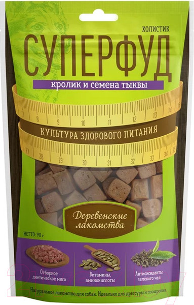 Изображение товара Лакомство для собак Деревенские лакомства Кролик и семена тыквы (90г)