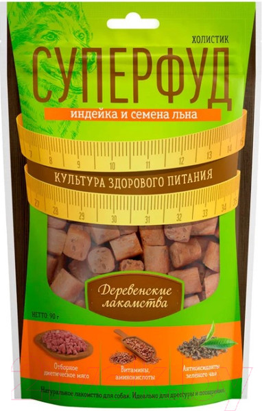Изображение товара Лакомство для собак Деревенские лакомства Индейка и семена льна (90г)