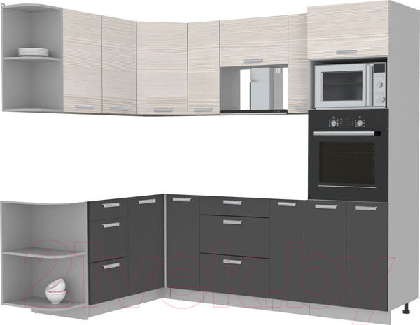 Изображение товара Кухонный гарнитур Интерлиния Мила Лайт 1.68x2.4 левая без столешницы (вудлайн кремовый/антрацит)