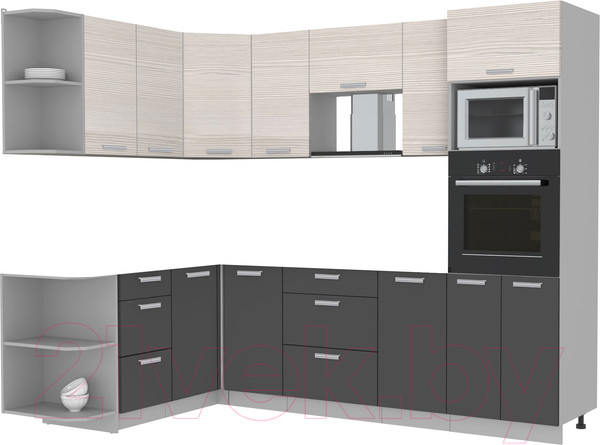 Изображение товара Кухонный гарнитур Интерлиния Мила Лайт 1.68x2.6 левая без столешницы (вудлайн кремовый/антрацит)