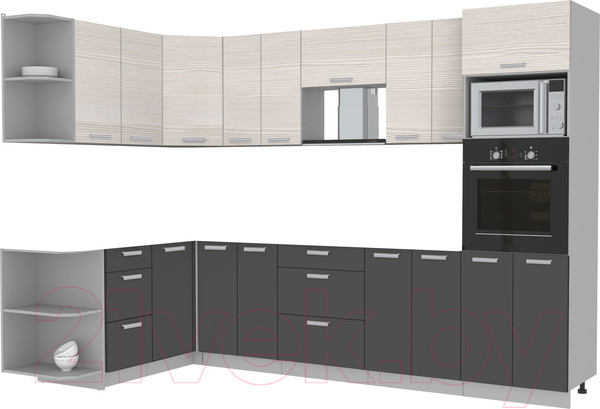 Изображение товара Кухонный гарнитур Интерлиния Мила Лайт 1.68x3.0 левая без столешницы (вудлайн кремовый/антрацит)
