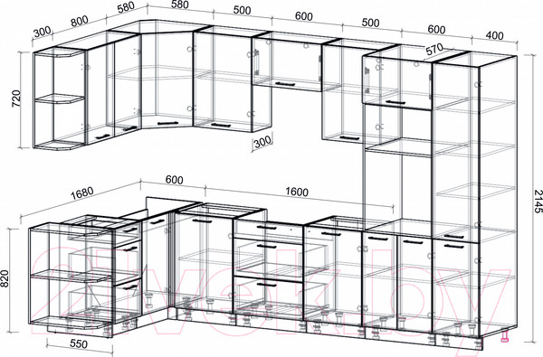 Изображение товара Кухонный гарнитур Интерлиния Мила Лайт 1.68x3.2 левая без столешницы (вудлайн кремовый/антрацит)