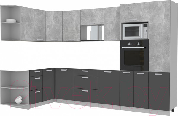 Изображение товара Кухонный гарнитур Интерлиния Мила Лайт 1.68x3.2 левая без столешницы (бетон/антрацит)