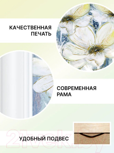 Изображение товара Картина Декарт Белые цветы на голубом 8Л3450 (в раме)