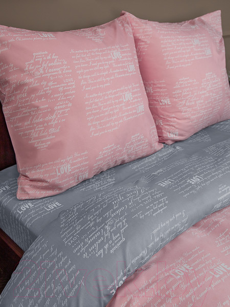 Изображение товара Комплект постельного белья Amore Mio Мако-сатин Heart Микрофибра 2.0 / 93067 (серый/розовый)