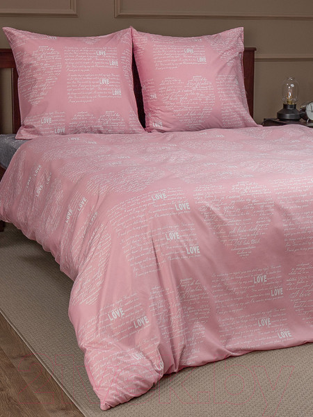 Изображение товара Комплект постельного белья Amore Mio Мако-сатин Heart Микрофибра 2.0 / 93067 (серый/розовый)