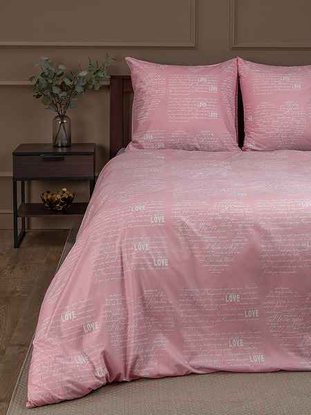 Изображение товара Комплект постельного белья Amore Mio Мако-сатин Heart Микрофибра 2.0 / 93067 (серый/розовый)