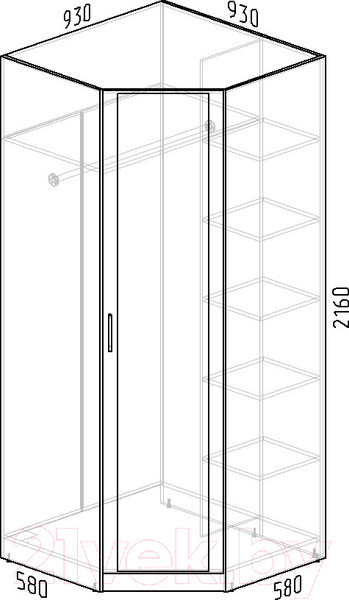 Изображение товара Шкаф Интермебель Марсель 1 зеркало / МР-10 (графит серый)