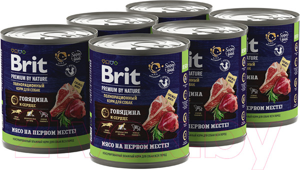 Изображение товара Влажный корм для собак Brit Premium by Nature с говядиной и сердцем / 5051144 (850г)