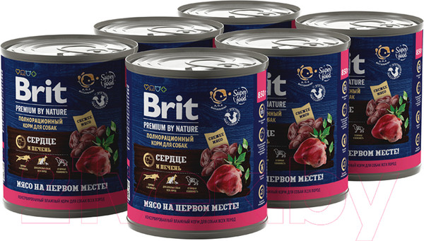 Изображение товара Влажный корм для собак Brit Premium by Nature с сердцем и печенью / 5051175 (850г)
